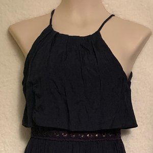 IZ BYER SIZE 5 NAVY BLUE W/ CROCHETED MID DRESS